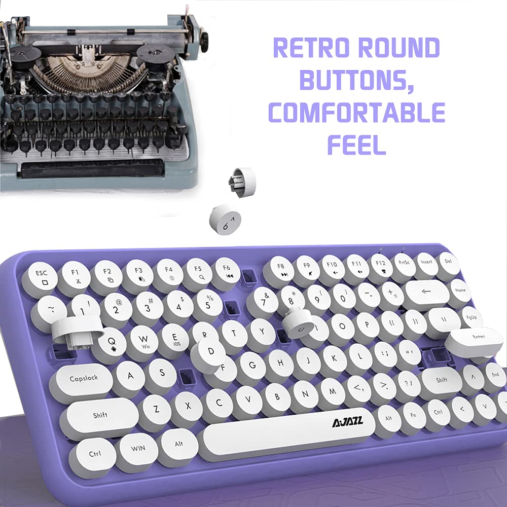 Teclado inalámbrico Bluetooth, lindo mini teclado compacto de 84 teclas, tecnología de conexión inalámbrica Bluetooth de 2.4GHz, tecla ABS retro redonda, panel mate, diseño ergonómico (púrpura)