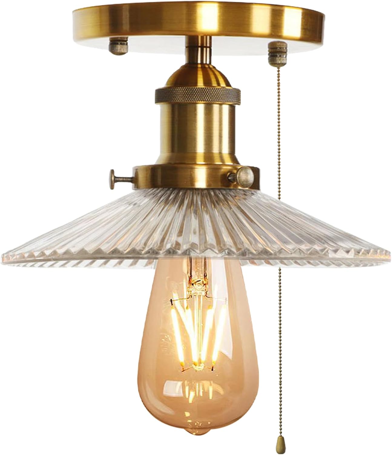 RV Crimp Wall Light with Zipper Switch 12V Retro Gold RV Decorative Light RV Ceiling Light Hallway Light Fixtures Ceiling Mount, E26 E27 Industrial Semi Flush Mount for RV Camper