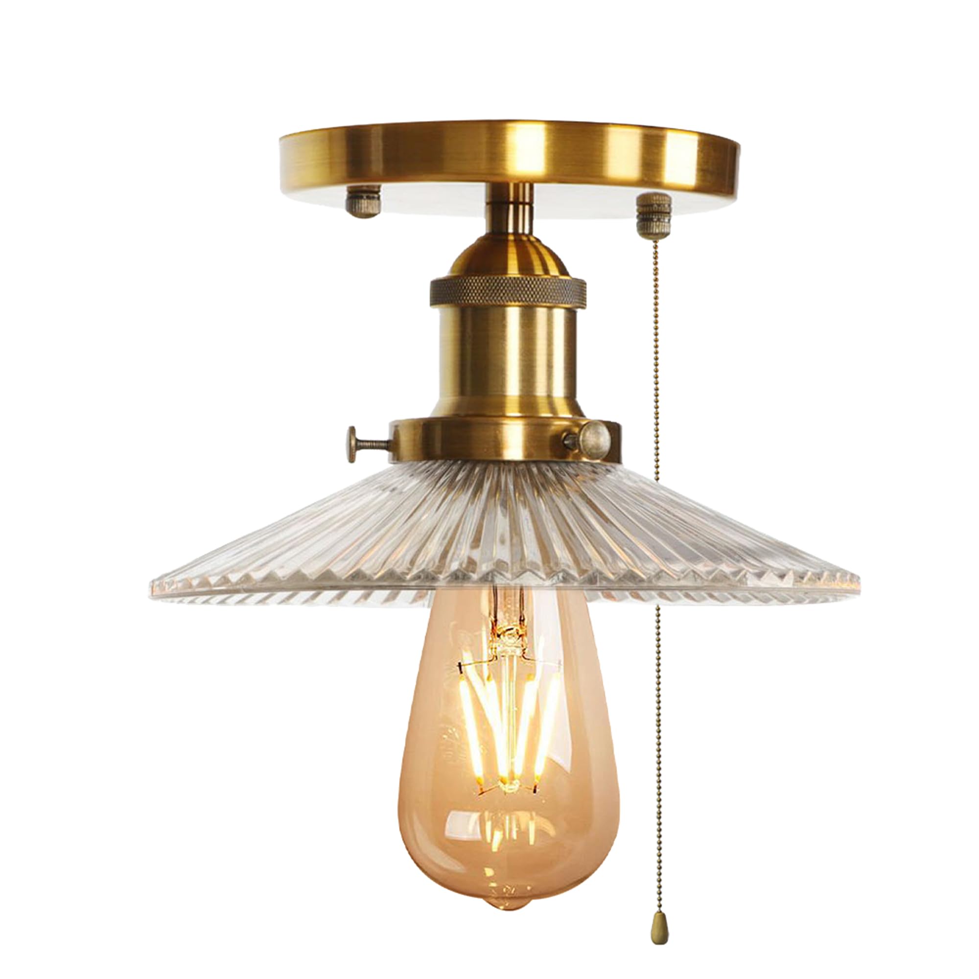 SKIVTGLAMP RV Crimp Wall Light with Zipper Switch 12V Retro Gold RV Decorative Light RV Ceiling Light Hallway Light Fixtures Ceiling Mount, E26 E27 Industrial Semi Flush Mount for RV Camper