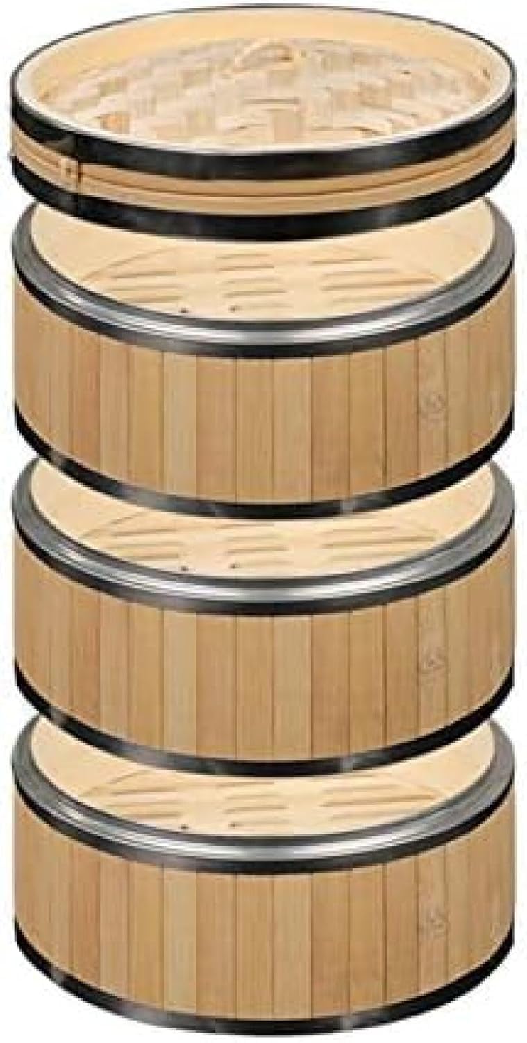 Vaporera de bambú, cesta de vapor Dim Sum, 3 niveles, para arroz, albóndigas, verduras, carne y pescado, reutilizable, fácil de limpiar, 30 cm