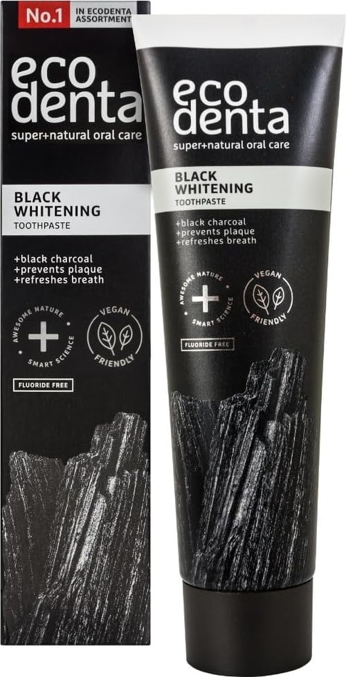 Ecodenta Aktivkohle Zahnpasta Ohne Fluorid I Schwarze Kohle Zahncreme Zahnaufhellung I Black Activated Charcoal Teeth Whitening Toothpaste… – Ansicht 1