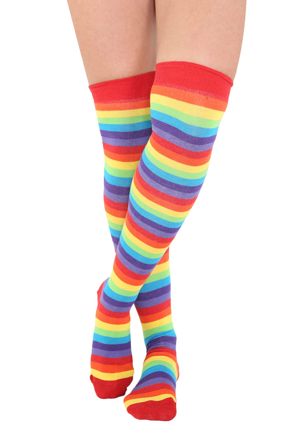 Fna Fashions Women's Rainbow Fna Fashions® Over The Knee Socks – Thigh High Cotton Socks | Long, Soft & Stretchy Boot Socks For & Girls | Plain & Striped Knee High Stockings (Rainbow)
