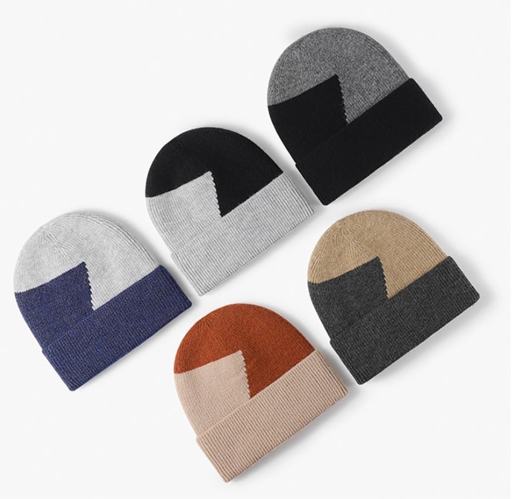 Mützen Winter Mützen Wintermützen Für Männer Und Frauen, Gestrickte Totenkopfmützen, Warme, Weiche Mützen, Kontrast Wintermütze (Color : D, Size : One Size)