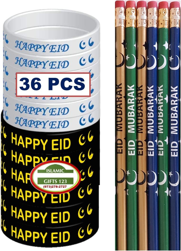 Eid Pencils Eid wristbands (36 Pack) Eid favors Eid Mubarak decoration Eid decor Eid gifts Islamic wall decoration Eid Customized Party Favors