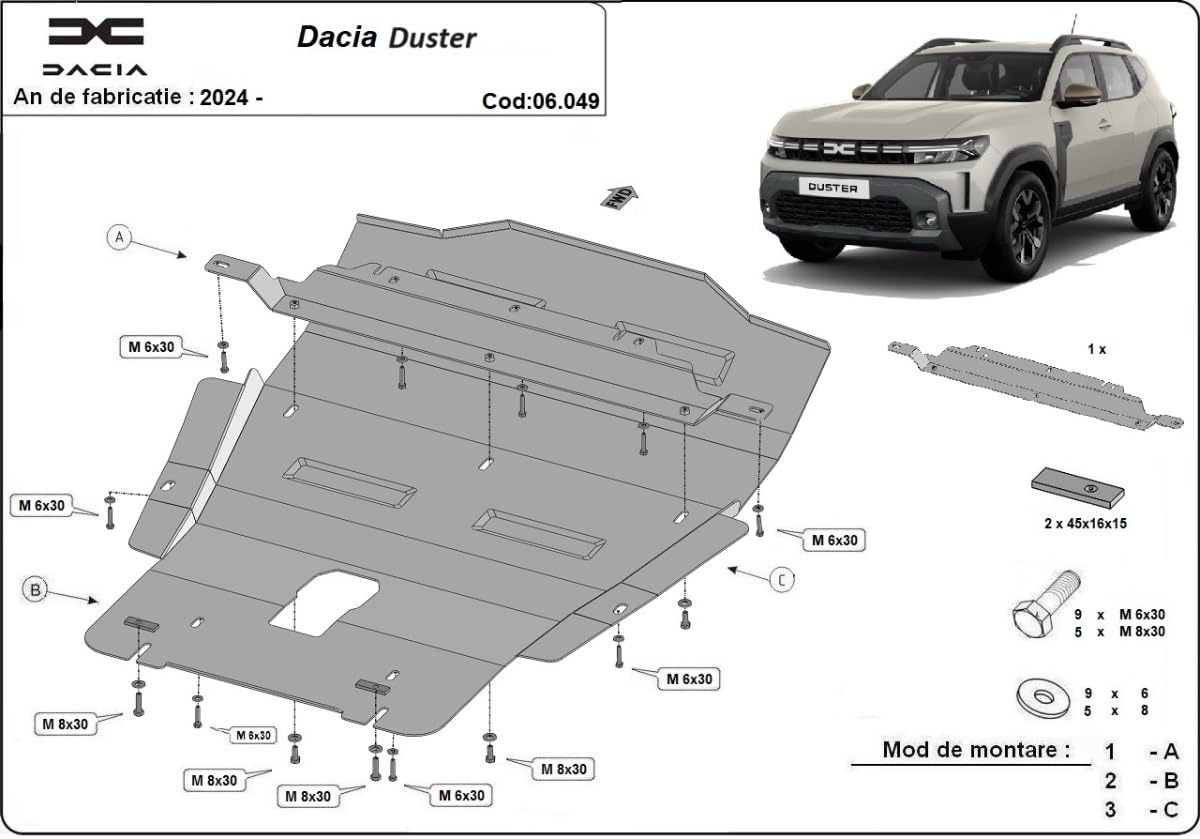 Protezione metallica sotto il motore compatibile con Dacia Duster - 4x4 - (2024-2025)