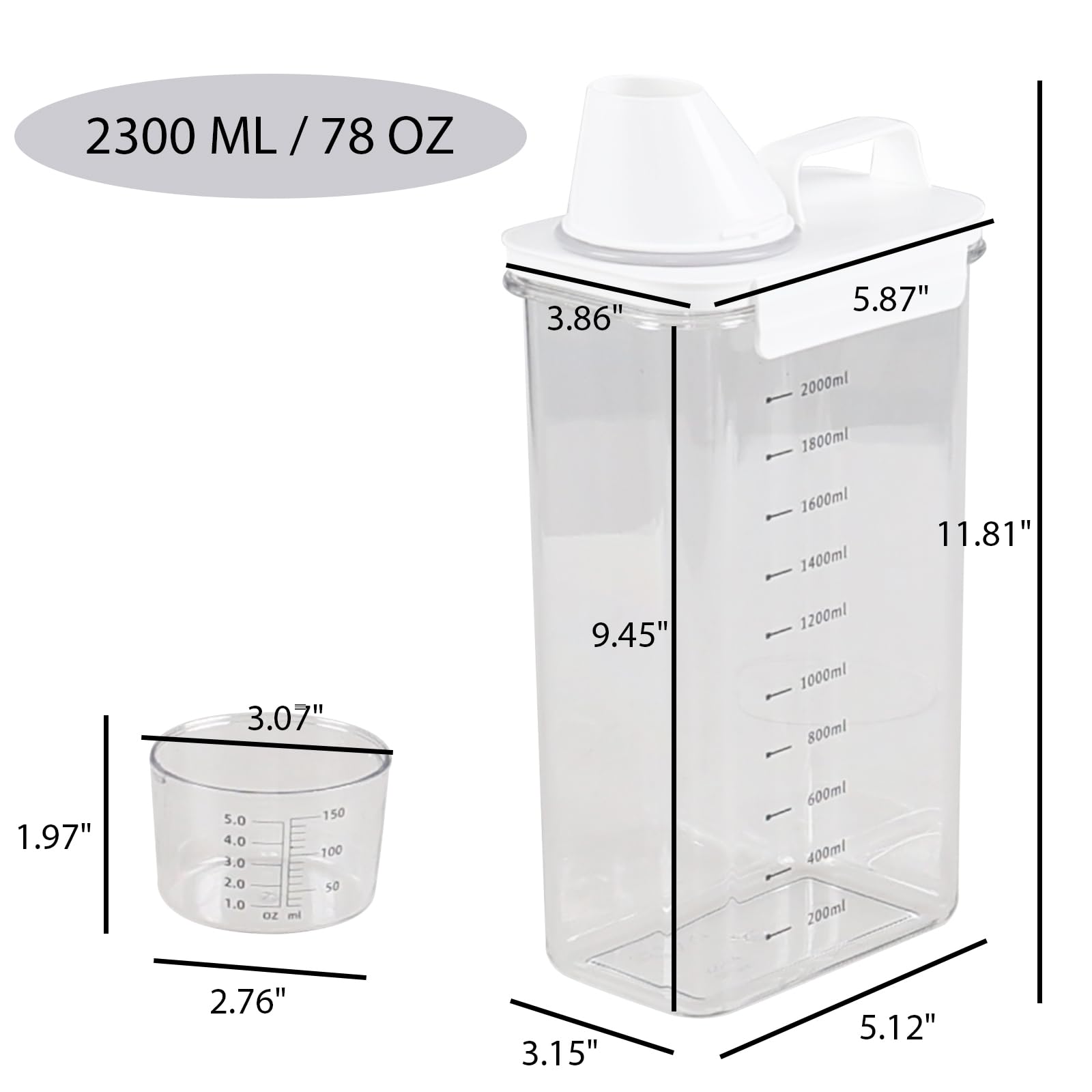 Confezione da 3 dispenser di detersivo liquido in plastica trasparente, per polvere, perline, ammorbidente e candeggina, 2211 g