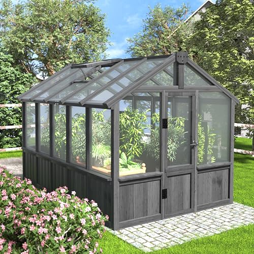 MUPATER 6 x 10 FT Wooden Polycarbonate Greenhouse with Ventilated