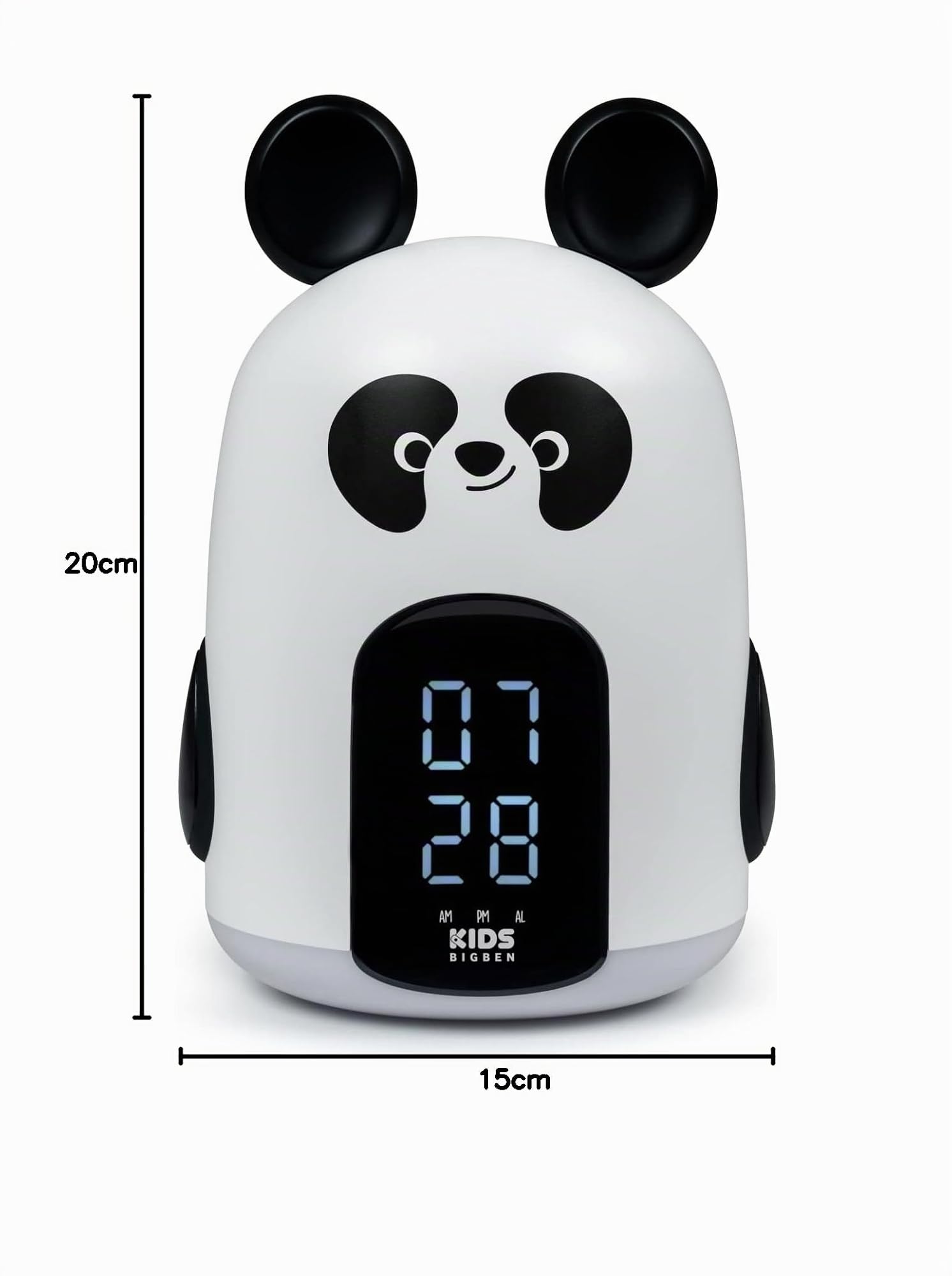 BigBen Interactive Panda - Reloj Despertador Digital Infantil con luz quitamiedos Nocturna Verde Pantalla LCD, 3 melodías, 3 Niveles de Brillo Ajustables, Volumen Ajustable, alimentación 230V