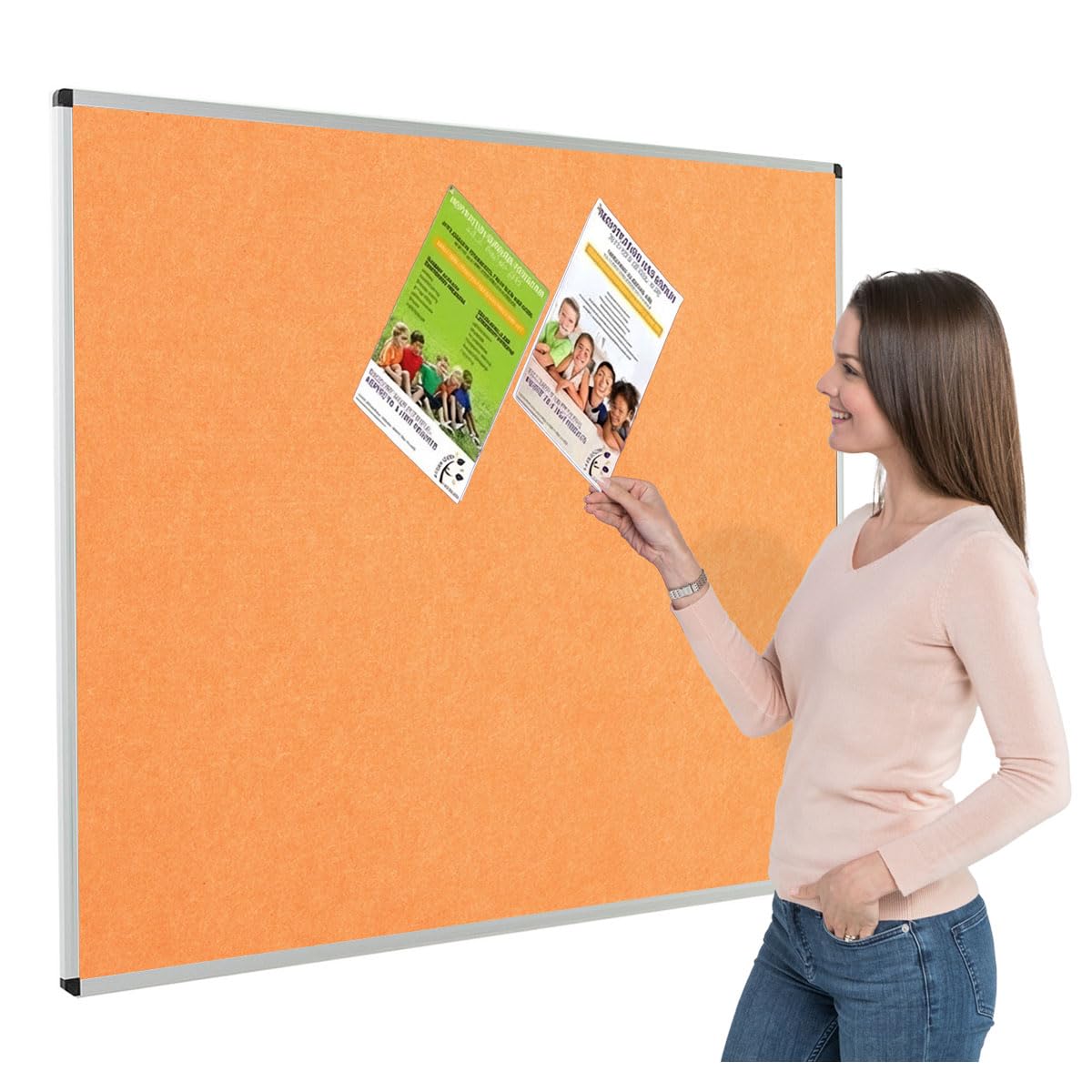 Metroplan Fire-Retardant Aluminium Frame Noticeboard, 120 x 150 cm, Orange Pinboard, Wall-Mounted, 12 Colour Pinboard Options - Ideal for Office, Classroom, Notice Displays