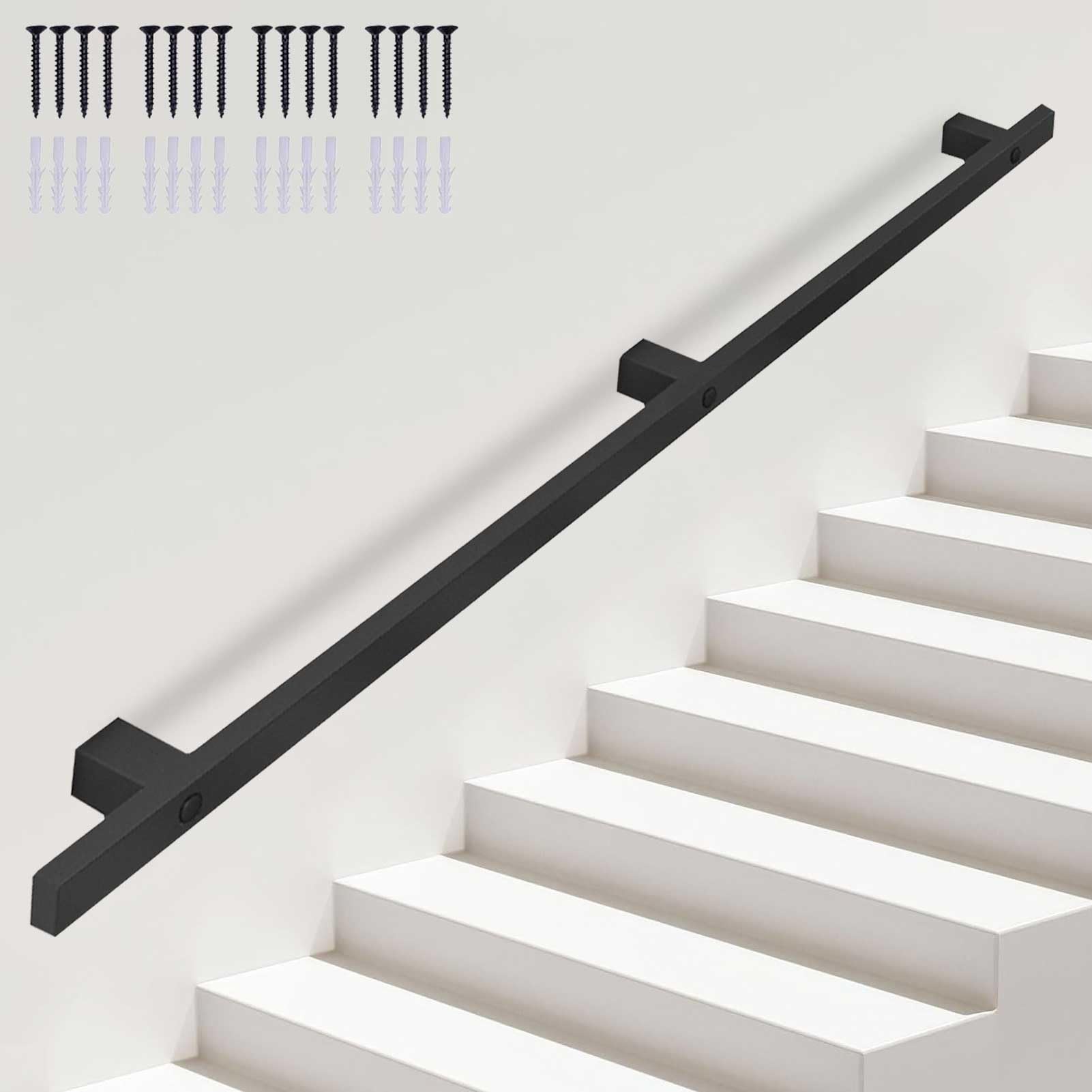 Handläufe für Treppen, Metall-Treppengeländerhalterungen, Wandhalterung aus schwarzem Metallschmiedeeisen, rutschfester Handlauf für die industrielle Sicherheit für Innen- und Außentreppen(330cm)