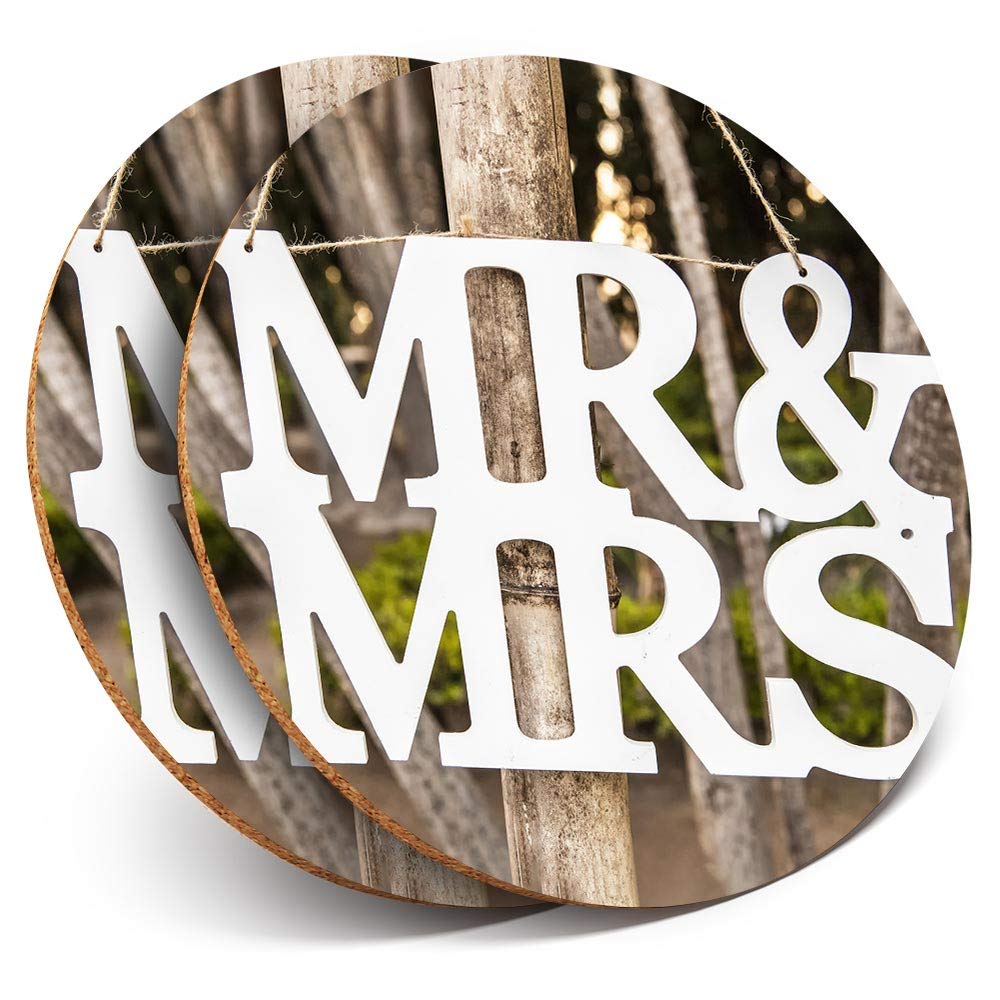 Destination Vinyl Ltd Multicolor 2 X Round Coasters - Mr & Mrs Wedding Sign Couple - Cork Backed Home Kitchen Accessory Tea Coffee Mug Mat #45807