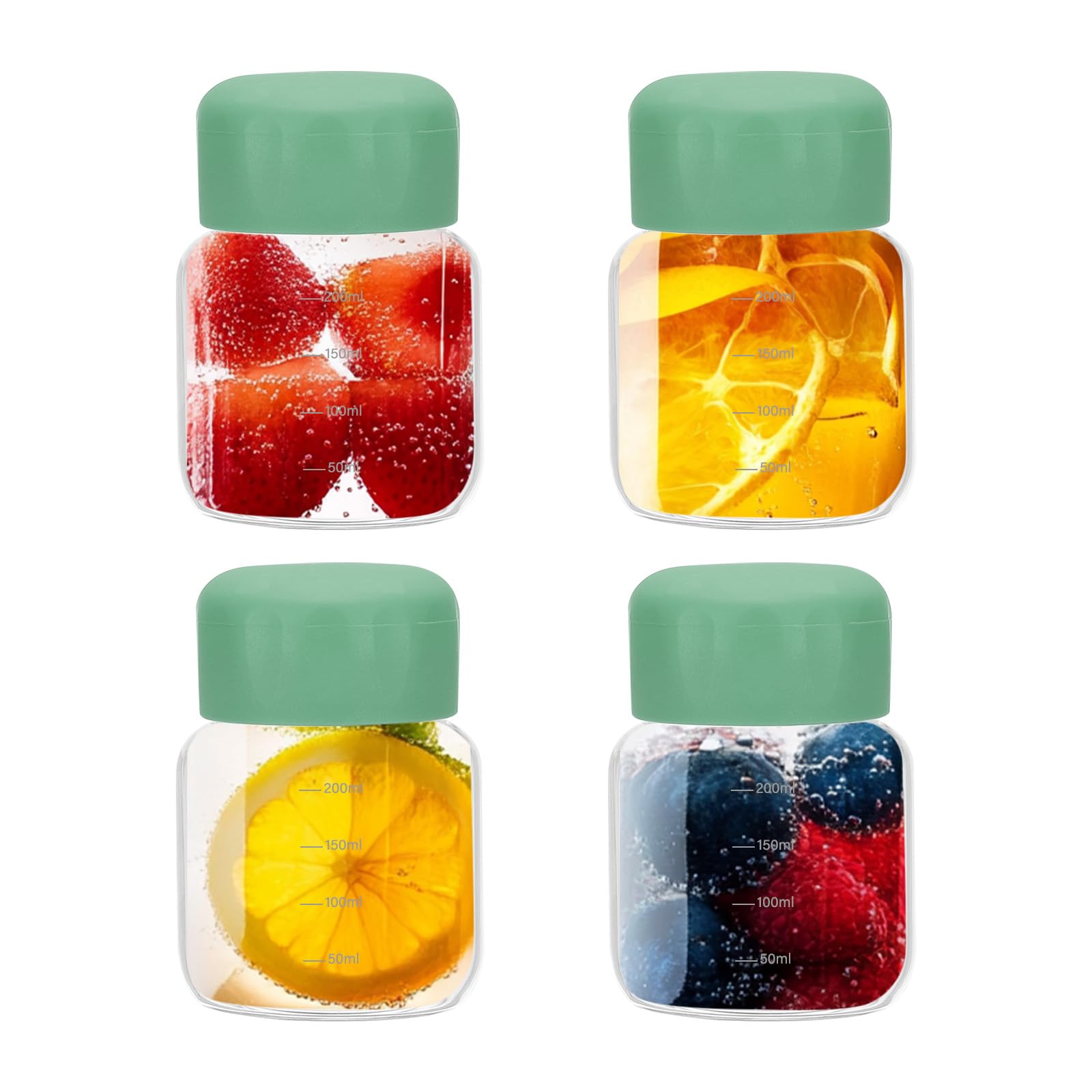 PATIKIL Small Juice Glass Bottles with Lids, 4 Pcs 10 Ounce (300ml) Borosilicate Glass Water Bottle Leakproof Cute Drinking Bottles Shot Bottles for