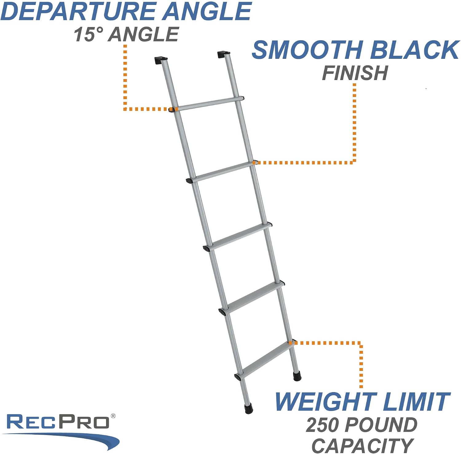 RecPro RV Bunk Ladder 60" | Black or Silver Color Options | Optional Mounting Brackets | Aluminum (Silver, No Mounting Brackets) | Made in USA