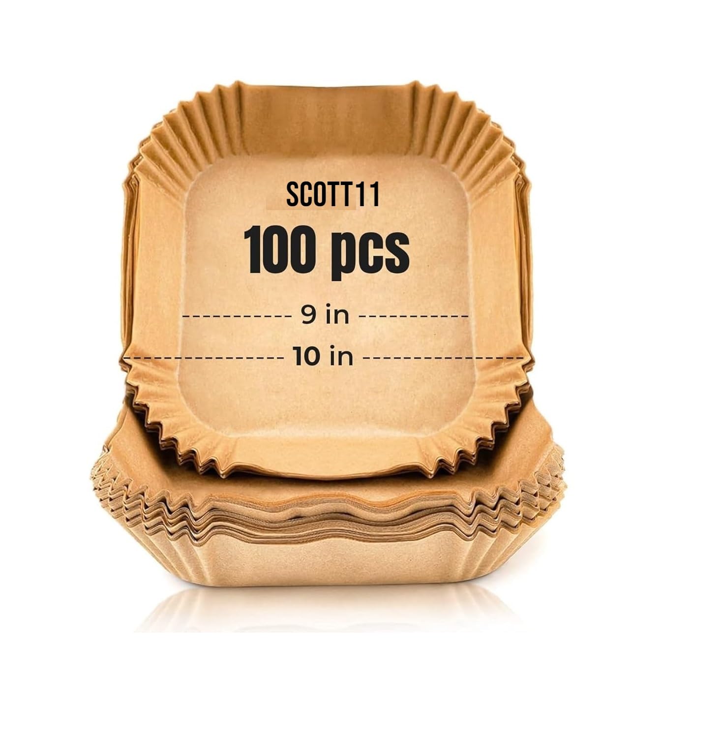 Scott 11 Air Fryer Liners – 9 inch Square, 100 Pcs Greaseproof Baking Parchment Paper, Non-Stick Air Fryer Accessories for Ninja, COSORI, Tefal Easy Fry Mega 7.5 L, Russell Hobbs XXL 8L Air Fryer