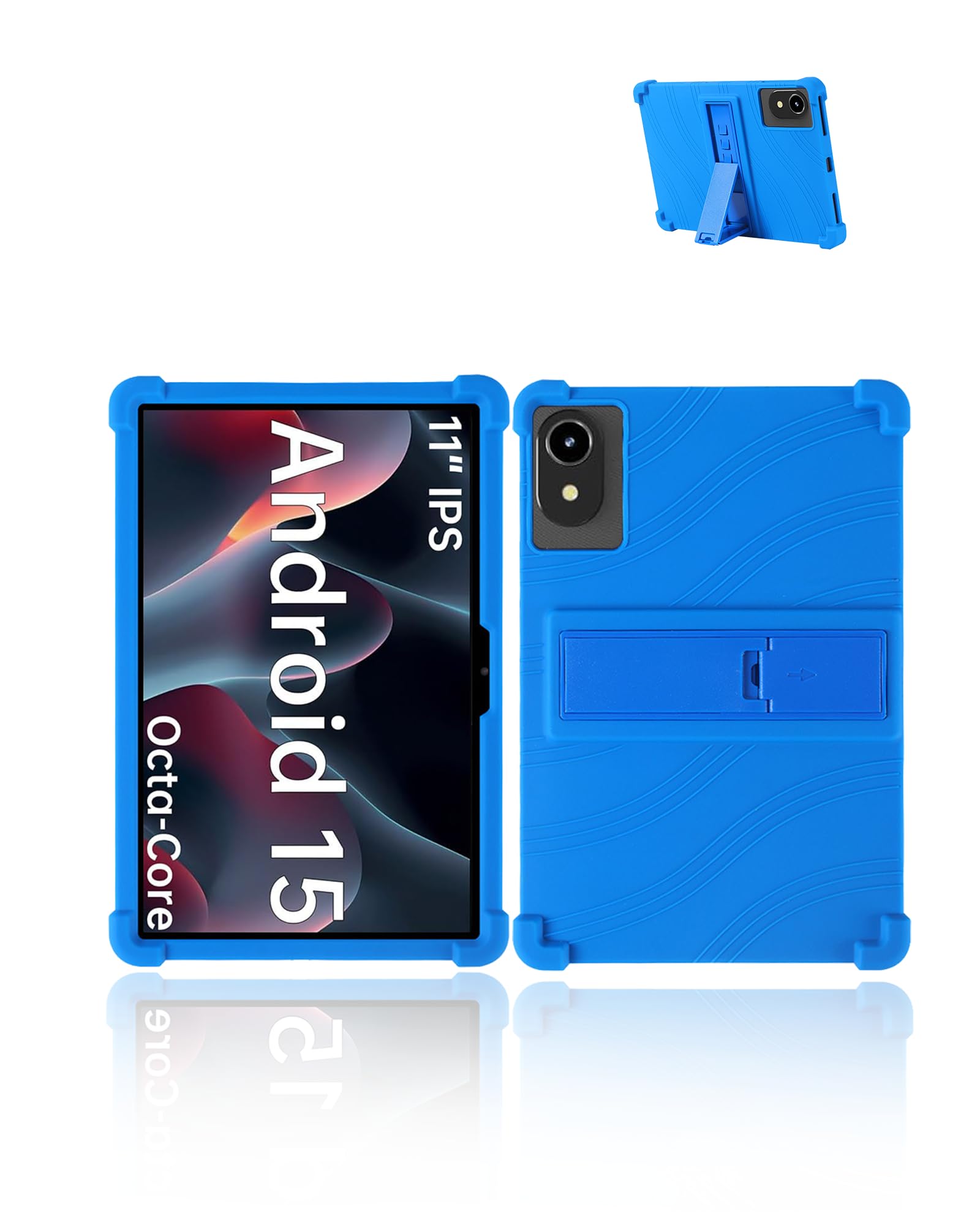 for ApoloMedia EP1095T 11" Tablet 2025 Android 15 Tablet Model Case,Soft Silicone Adjustable Stand Cover Lightweight Kids Friendly,Blue.