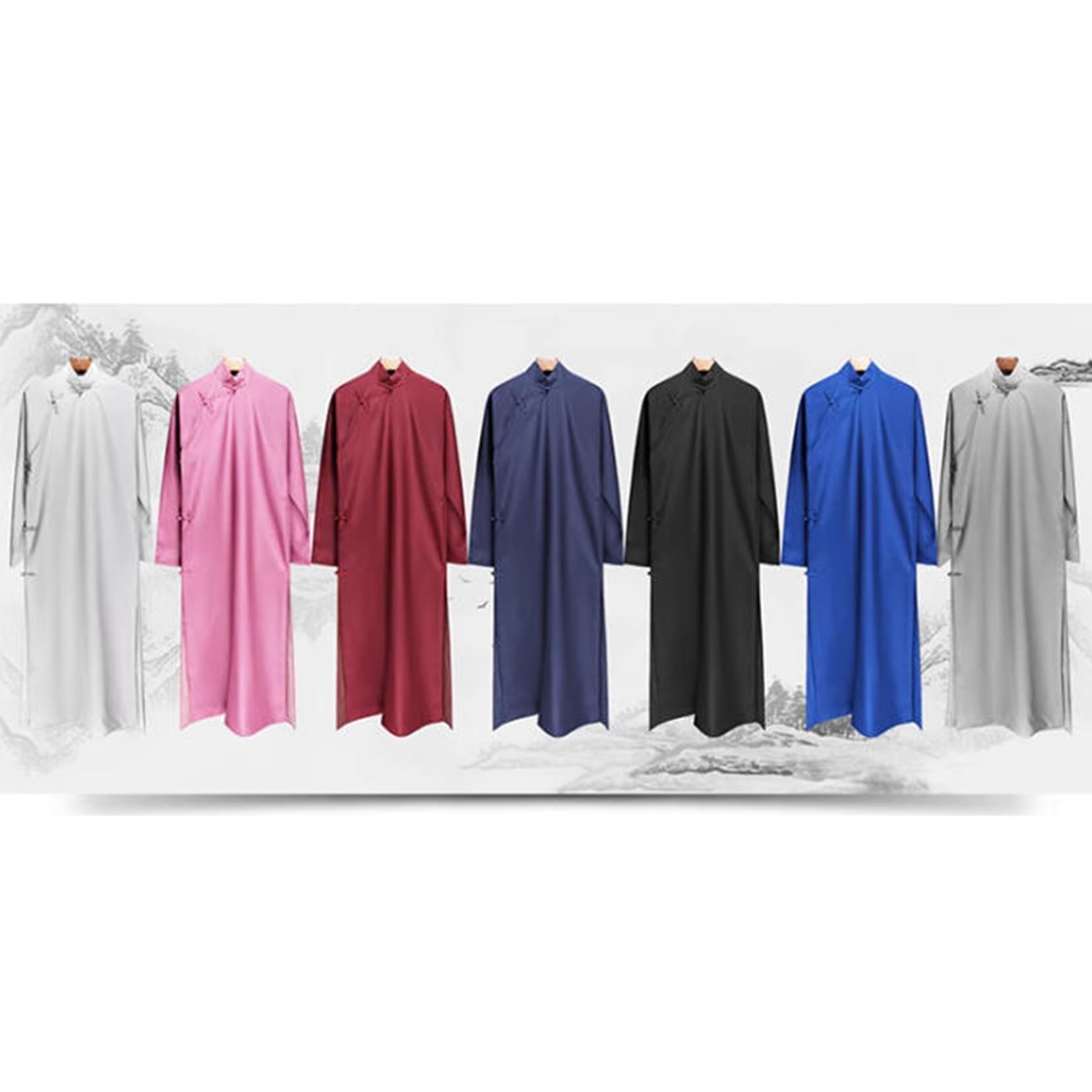 Unisex traditionelle chinesische männliche Tai Chi Kampfkunst Cheongsam Mandarin-Kragen lange Robe Kung-Fu-Uniform
