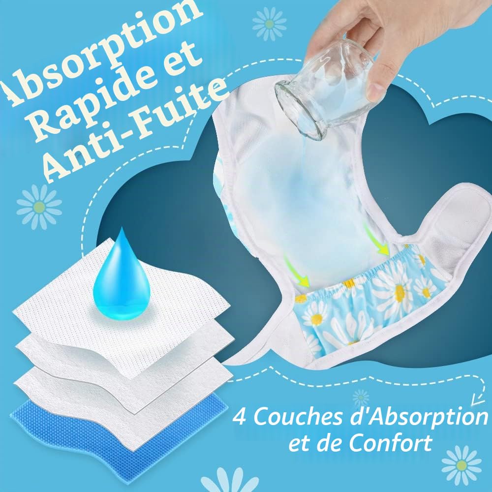 SlowTon Couche de Chien Lavable, 3 Pièces Sans Fuite, Confortable et Réutilisable, Avec Boucle Réglable, Pour Femelle, Miction Irritante à Haute Température