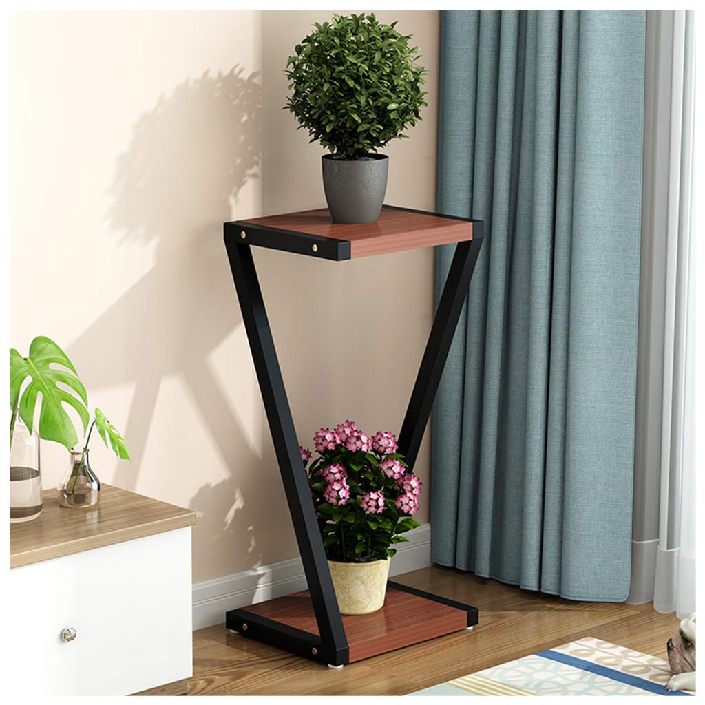 DQKHGFCAPG Floor-standing Metal Plant Pot Stand, Plant Display Stand for Indoor /605(Black-frame Teak Wood Color Board,80CM)