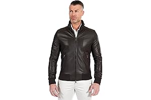 Men's Italian Leather Jacket: D'Arienzo Brown Bomber Jacket