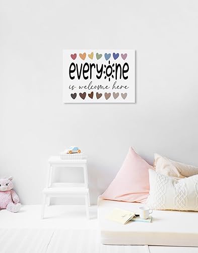 Miniatura 6 de Lienzo inspirador de diversidad con texto en inglés Everyone is Welcome Here, impresiones artísticas para decoración de aula, guardería, sala de