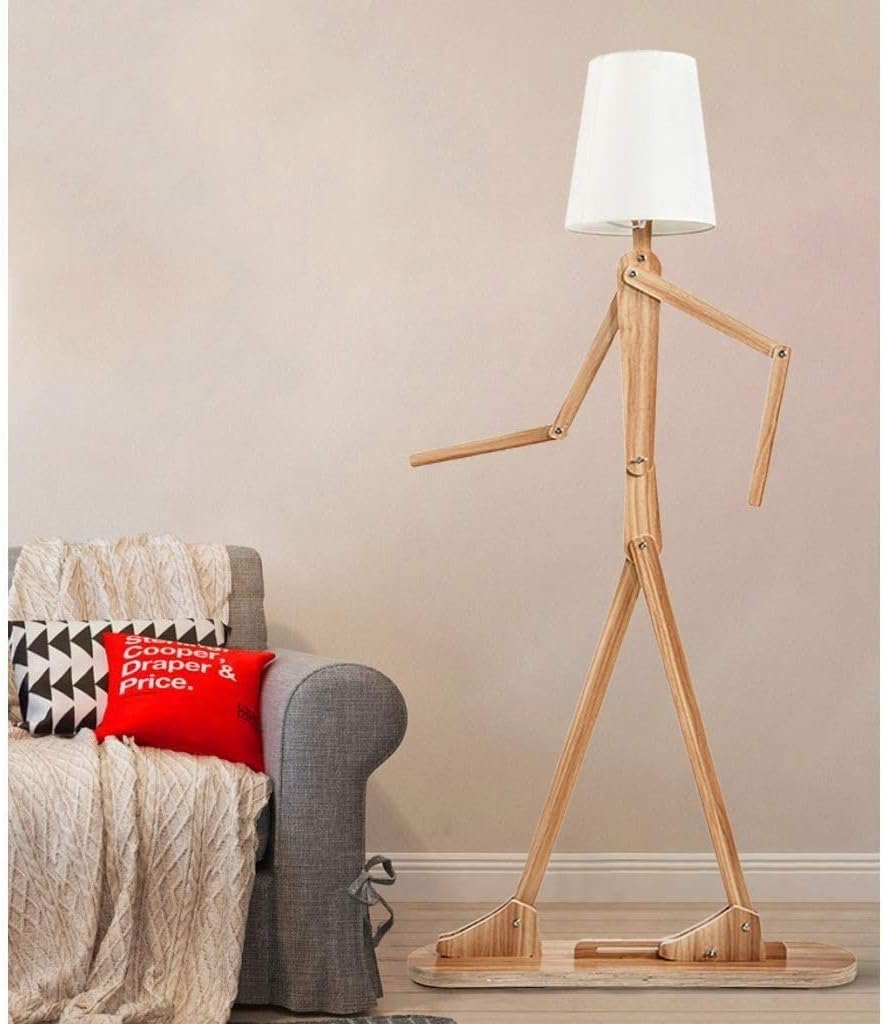Lampada da Terra Uomo in Legno Fai-da-Te con Paralume in Tessuto Bianco, Luce da Terra Regolabile in Altezza per Soggiorno Camera da Letto Ufficio Caffetteria Decorazione, Ash