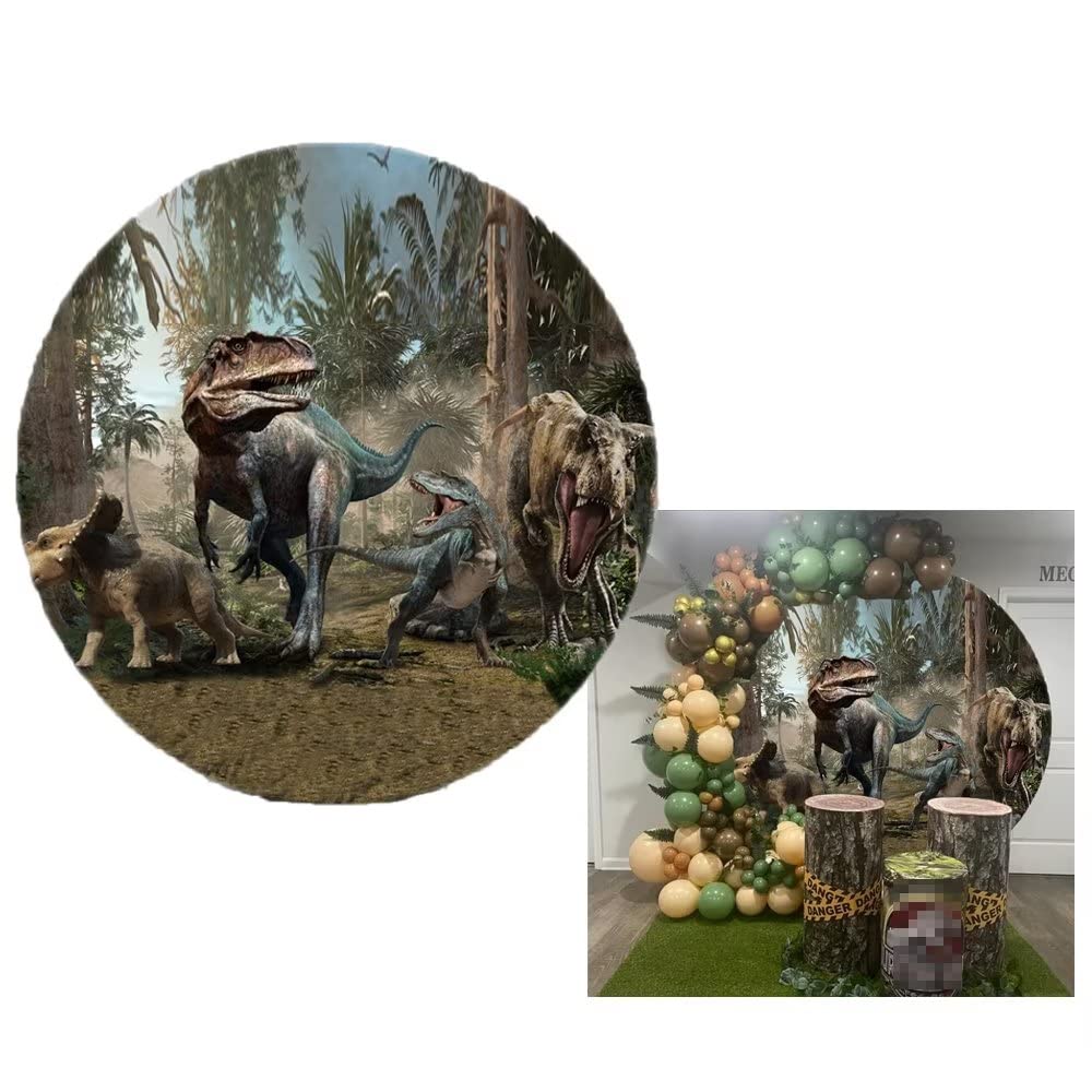 KONPON Dinosaur Round Backdrop 6.5x6.5ft Dinosaur Park Background Birthday Party Wedding Baby Shower Cake Table Decoration Round Props NO-228