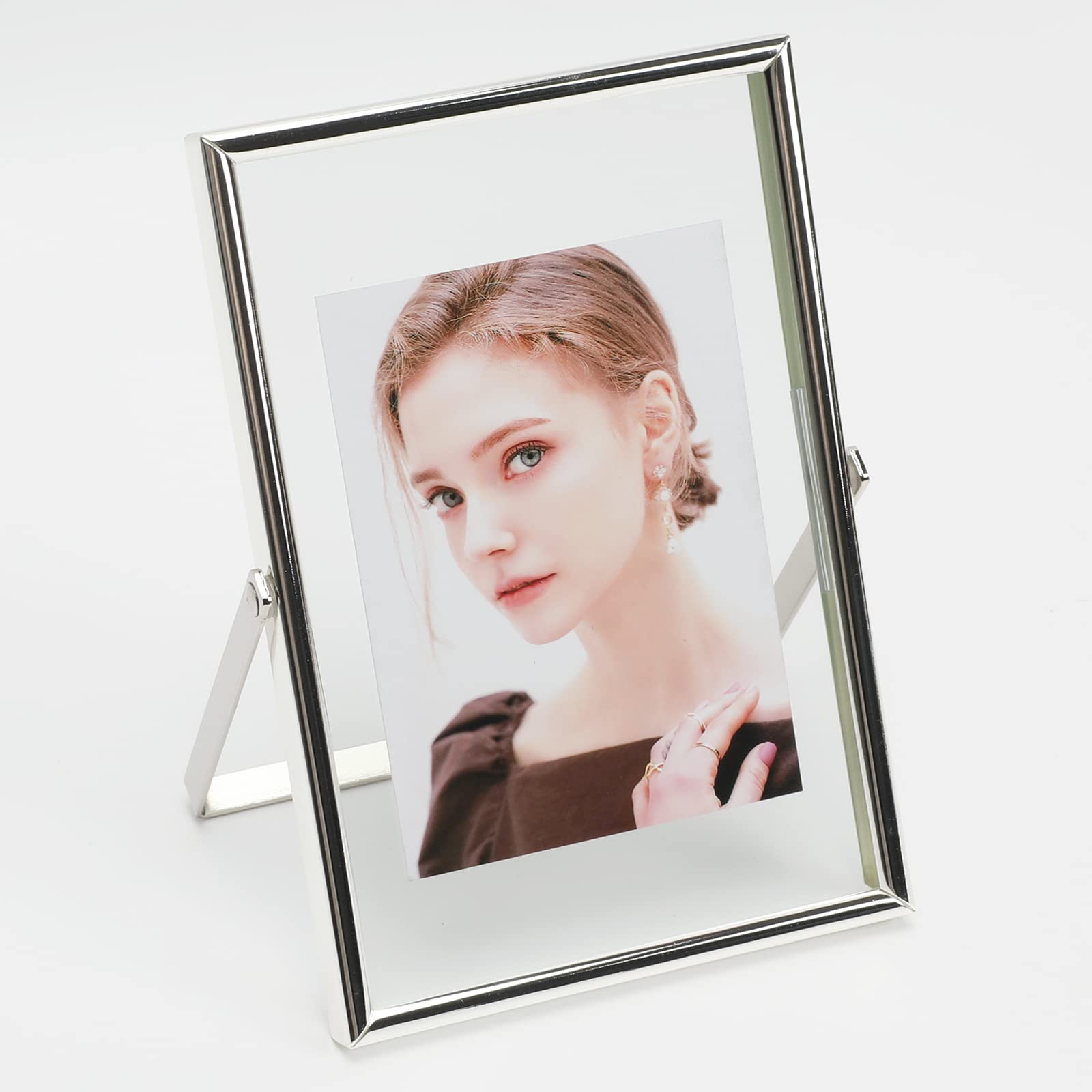 Silver Floating Frame (4"x6", Vertical), For Picture 3.5x5, 2x3, 1x2, Mini Desktop Photo Frame, Classy Gift For Festival, Wedding, Home or Office Décor…