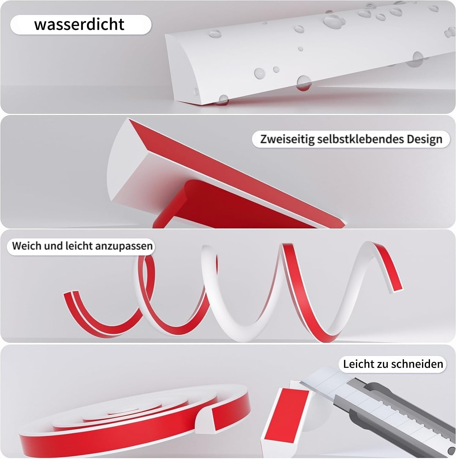 Flexible Viertelkreisform, Flexible Dekorformteile, Selbstklebende Wandformteile, doppelseitig Selbstklebende Flexible Formteile (Grau, 300cm)