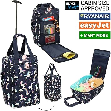 Bordlite Ryanair, EasyJet Kids Cabin Approved Holdall on Wheels, Underseat Carry-Ons, Extendable Handle, Multi Pocket, Travel Bag - 40x20x25cm - Flight Bags for Boys & Girls - Unicorn