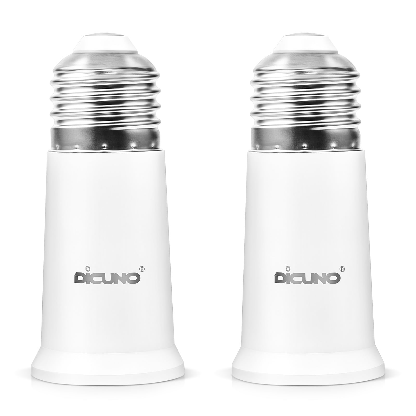 DiCUNO E26 Socket Extender, E26 Standard Medium Base Lamp Bulb Socket Adapter of 5CM/1.97 Inch Extension, Max 200W, Light Bulb Extender, 2 Pcs