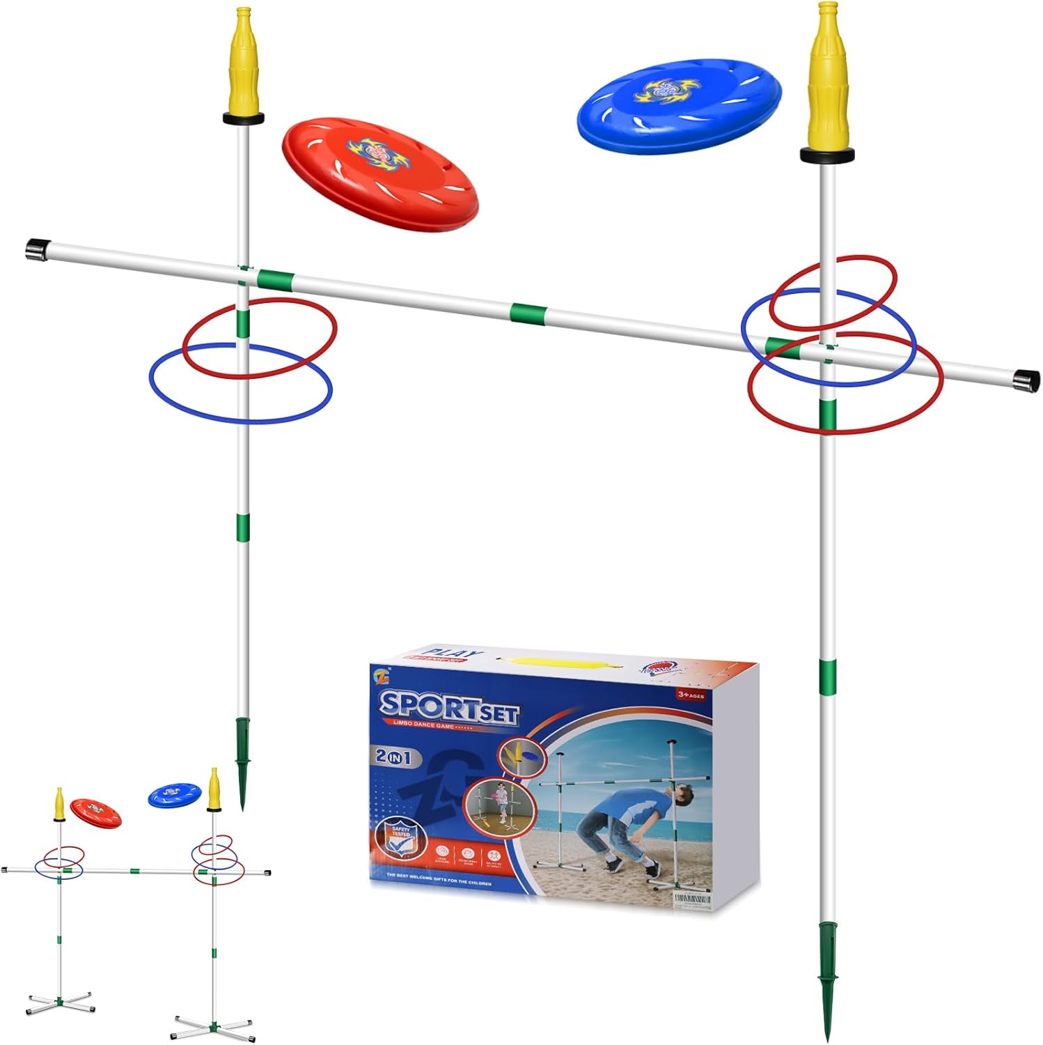 Outdoor Flying Disc Game Set - Bottle Drop & Ring Toss Game - Limbo and Jump Game - Outdoor Game Set for Lawn Beach Camping with Friends Family Kids Dog,Birthday Gift for Boys Girls