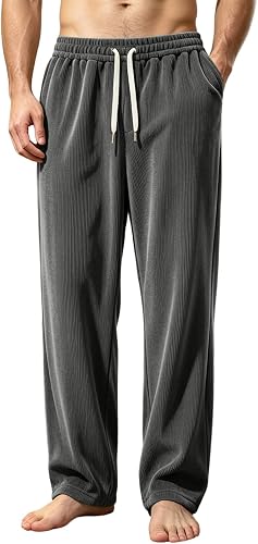 Mens Corduroy Pants Baggy Wide Leg Winter Casual Pants for M