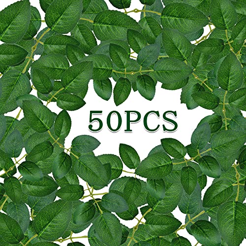 50 Pcs Artificial Green Leaves Bulk Silk Greenery Fake Rose Flower Leaves For Diy Wedding Bouquets Proposal Bouquet Home Decorations Cake Decoration Wreath Accessories Flower Arrangement Accessories #TOP2