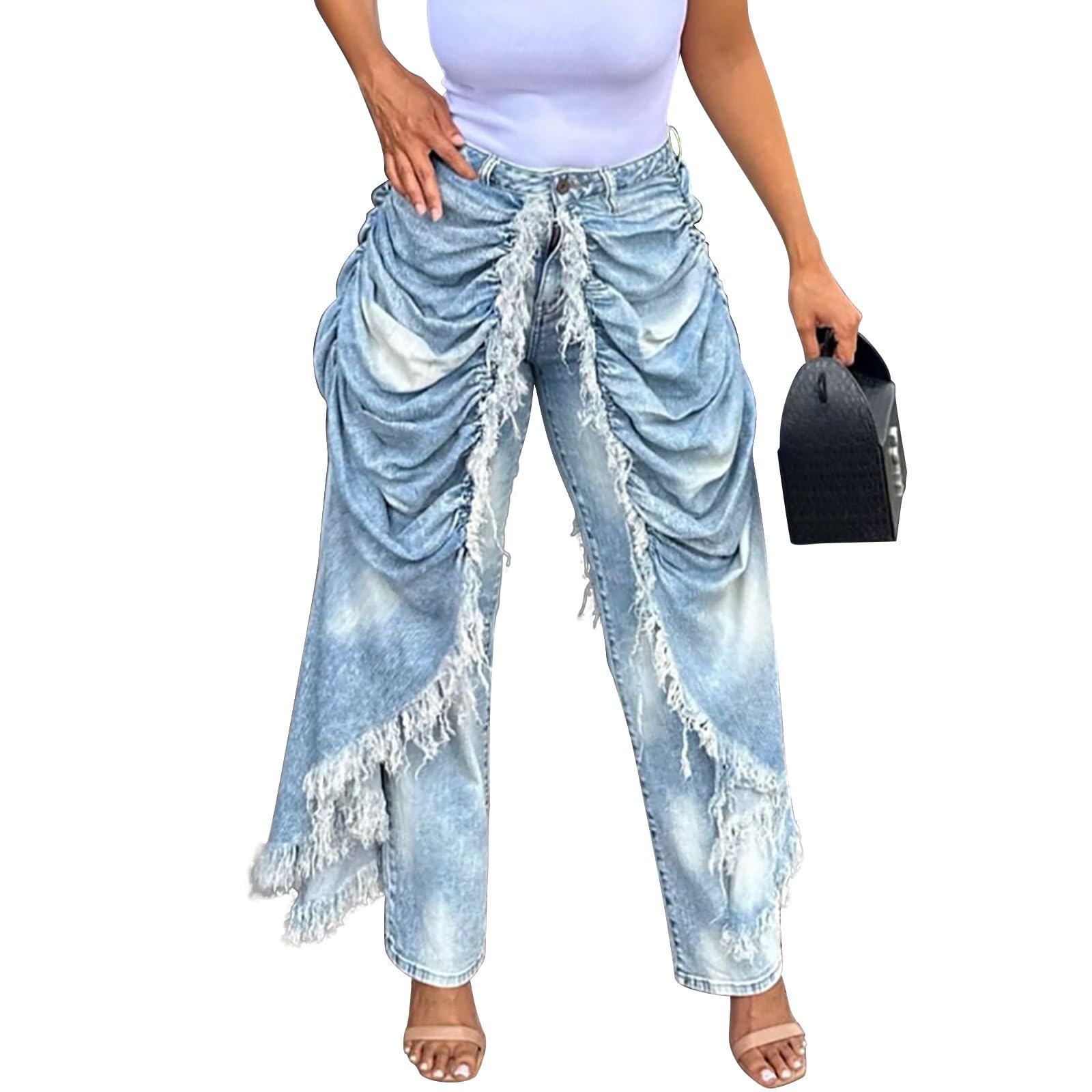 Pantalon en jean stretch moderne pour femme, taille haute, droit