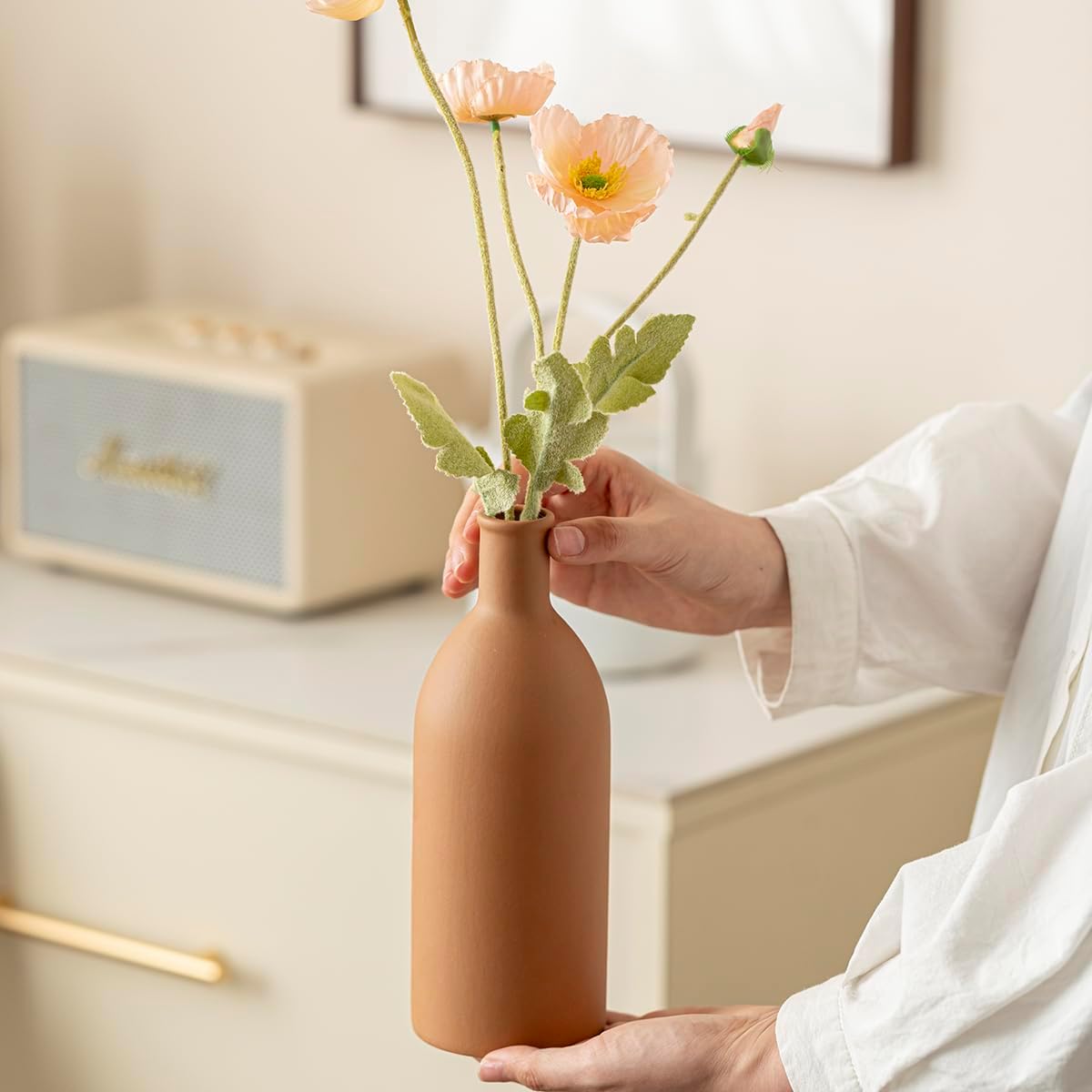 Modern Ceramic Vase Set of 3, Decorative Flower Vases for Home, Multicolor Pottery Vases for Living Room, Kitchen, Bedroom, Shelf, Rustic Farmhouse (Brown Mix) - Image 9