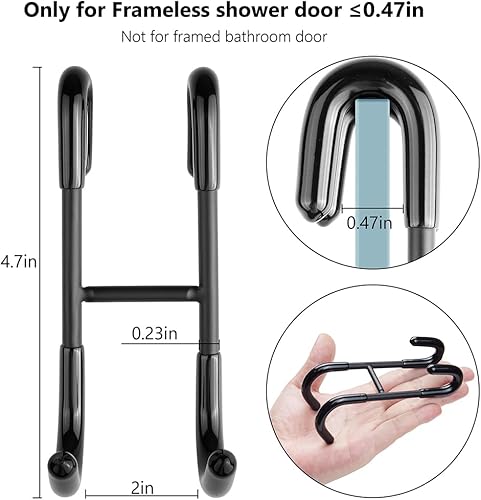 Miniatura 3 de NINETREX Ganchos para toallas de puerta de ducha, gancho negro para puerta de vidrio, para baños, toallero de acero inoxidable 304 resistente para