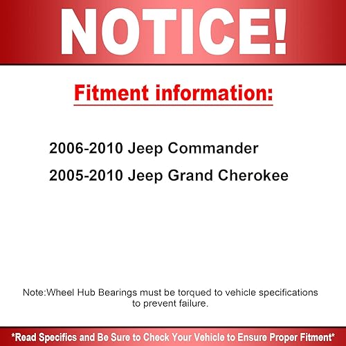 Miniatura 6 de MotorbyMotor 513234 Conjunto de cojinete de rueda delantera y cubo para Jeep Grand Cherokee 2005-2010, Jeep Commander 2006-2010 Conjunto de