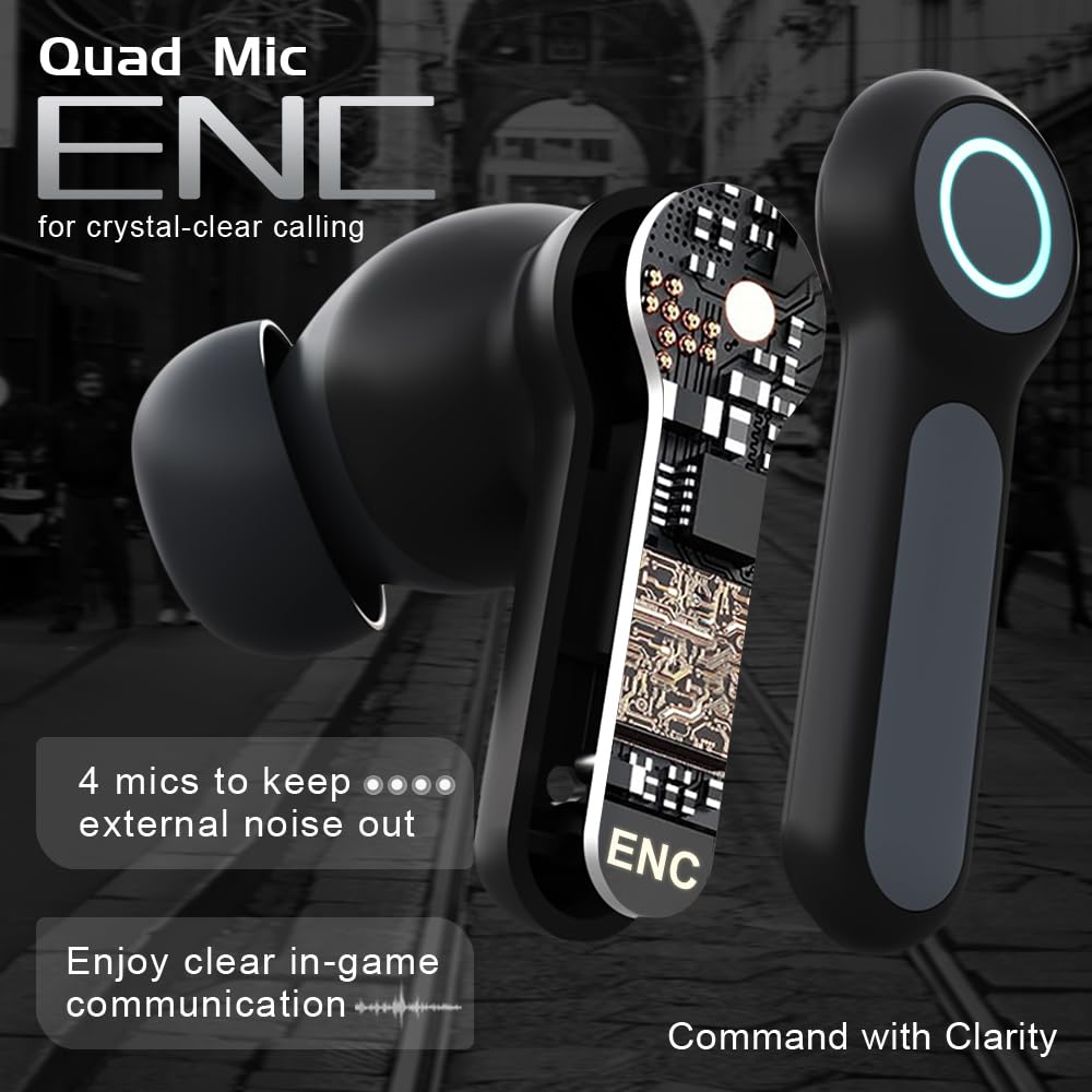 G07 - Auricolari wireless con luce LED RGB da gioco, 40 ms, bassa latenza, doppia modalità di gioco e musica, cuffie wireless con 40 ore di lavoro IPX5 impermeabili (nero)