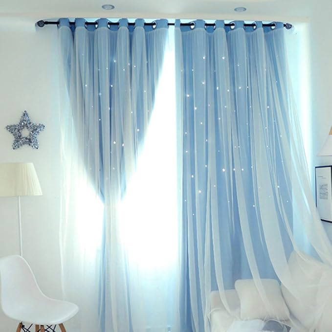 Everpertuk Hollow star Eyelet Blackout Curtains, Thermal Insulated Window Curtain Drapes Sheers