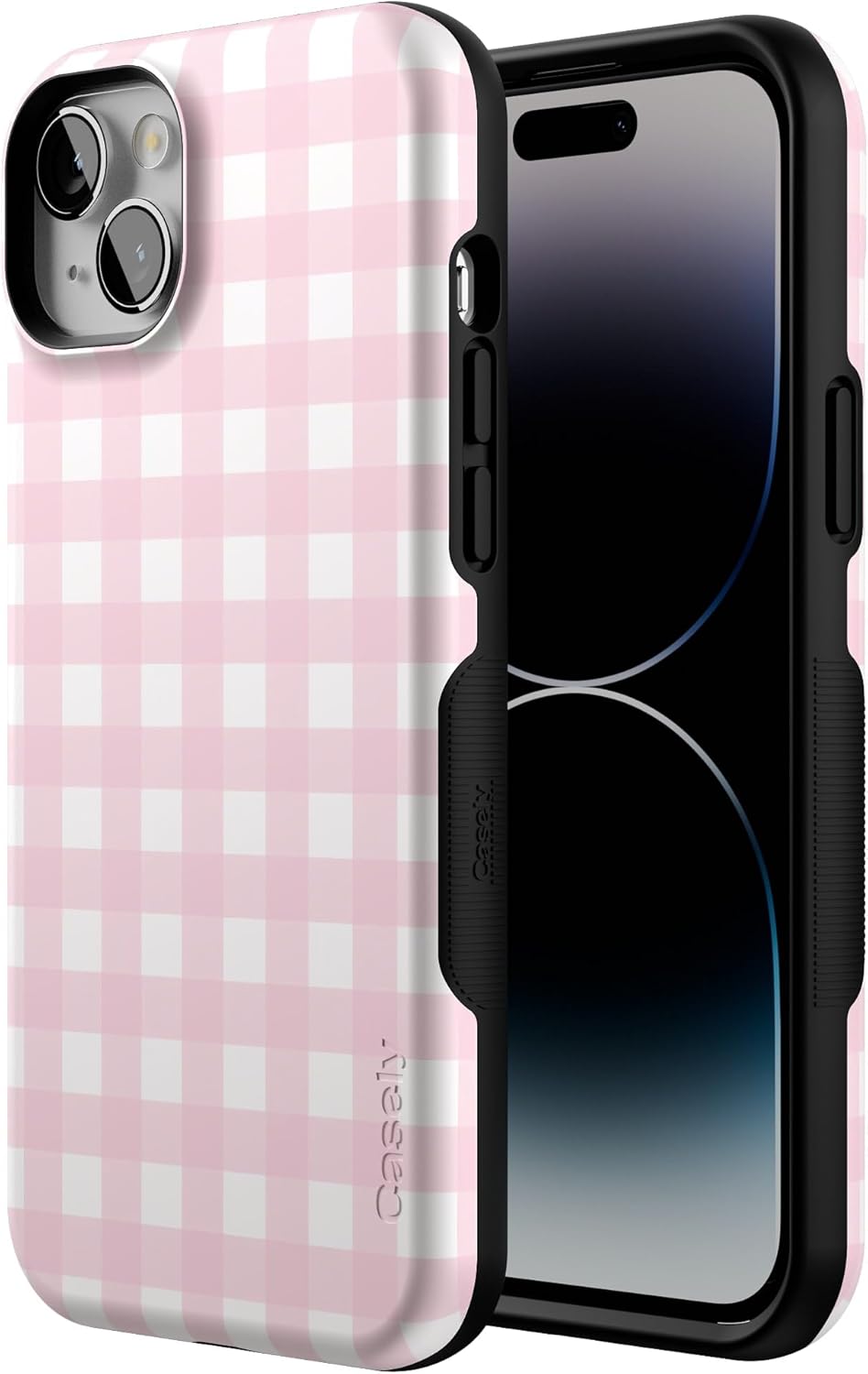 Casely iPhone 14 Case | Pink Plaid | Sunday Best | Bold Protective Design | Compatible with MagSafe