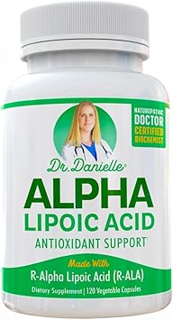 Alpha-Lipoic Acid by Dr. Danielle, Neuropathy Support, Non-GMO, Gluten-Free, Vegan, Soy-Free, Promotes Healthy Blood Sugar, Alpha R Lipoic Acid R-ALA, R-ALA, 120 Veggie Caps