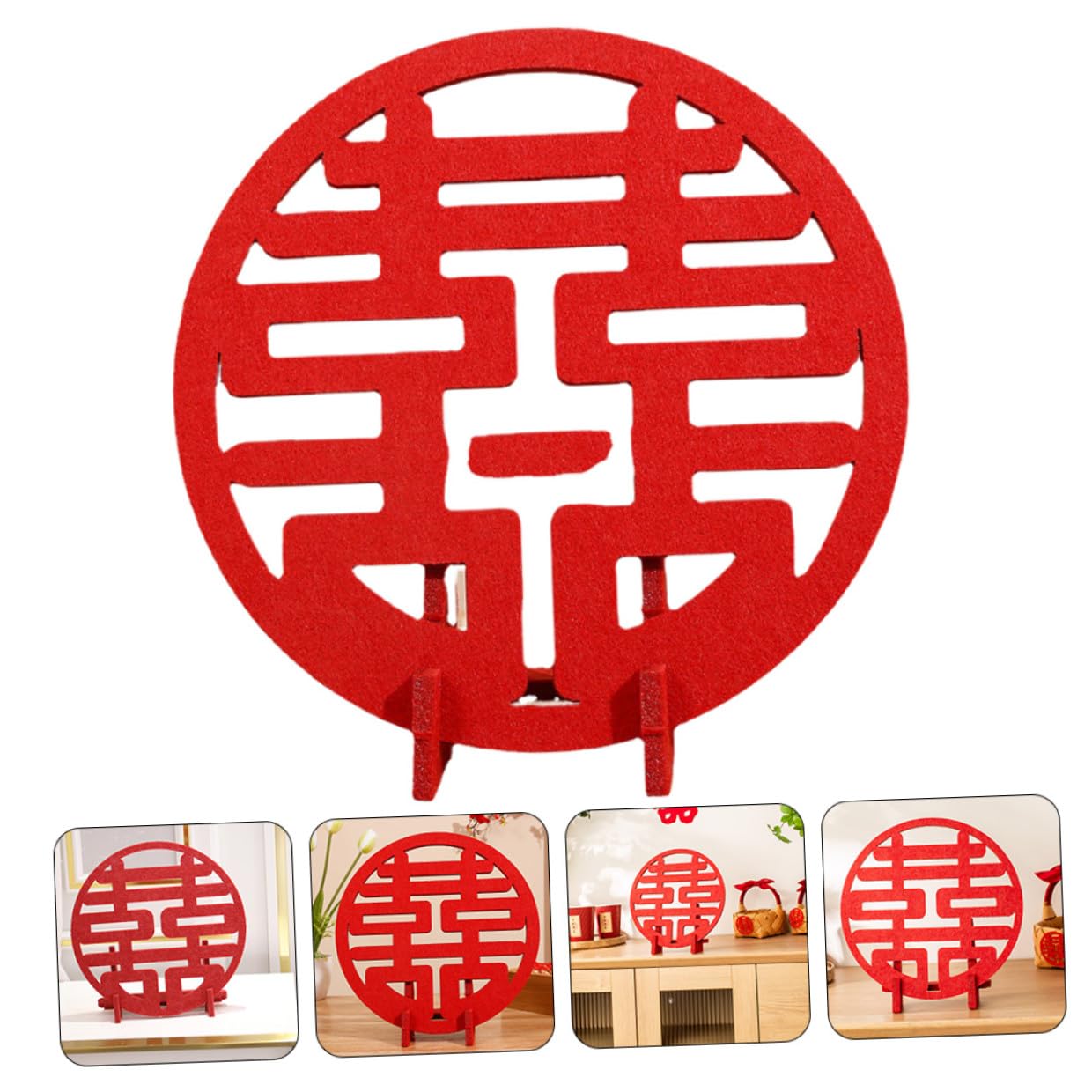 Decoración Tradicional China Doble Felicidad para Boda, Adorno de Fieltro Rojo de 1 Pieza, Símbolo Romántico para Decoración de Sala y Fiesta Nupcial