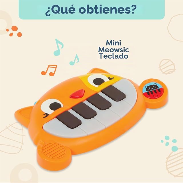 Foto 5 de 6 de B. toys - Mini Meowsic - Mini Teclado de Juguete con Luces