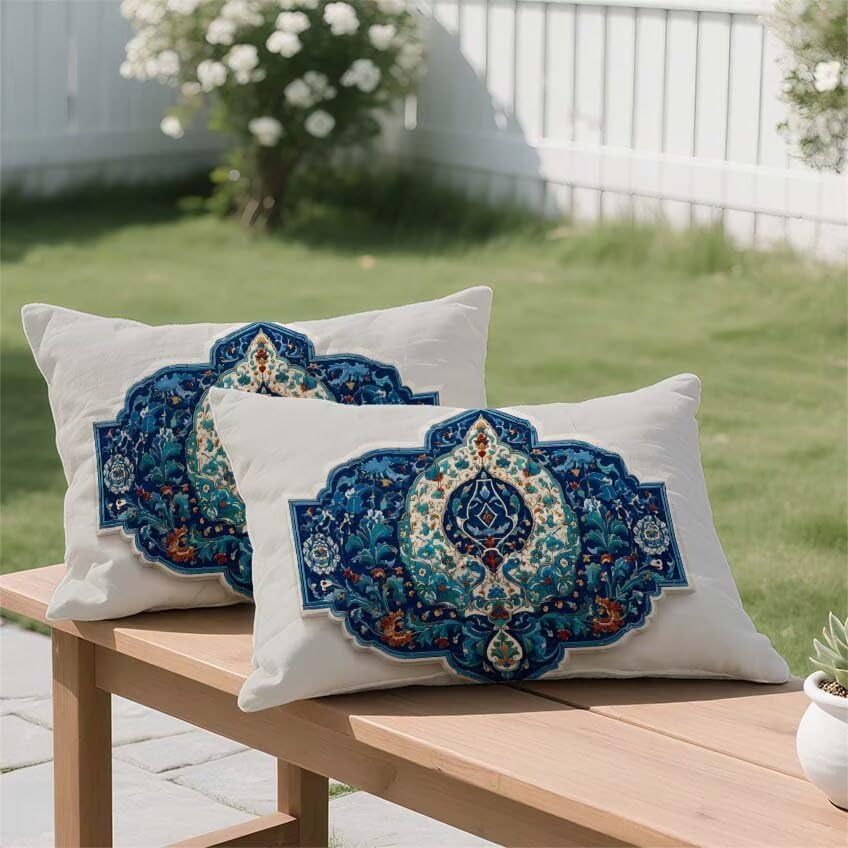 Housse de coussin 60x80cm imperméable bleu marine pour terrasse en automne