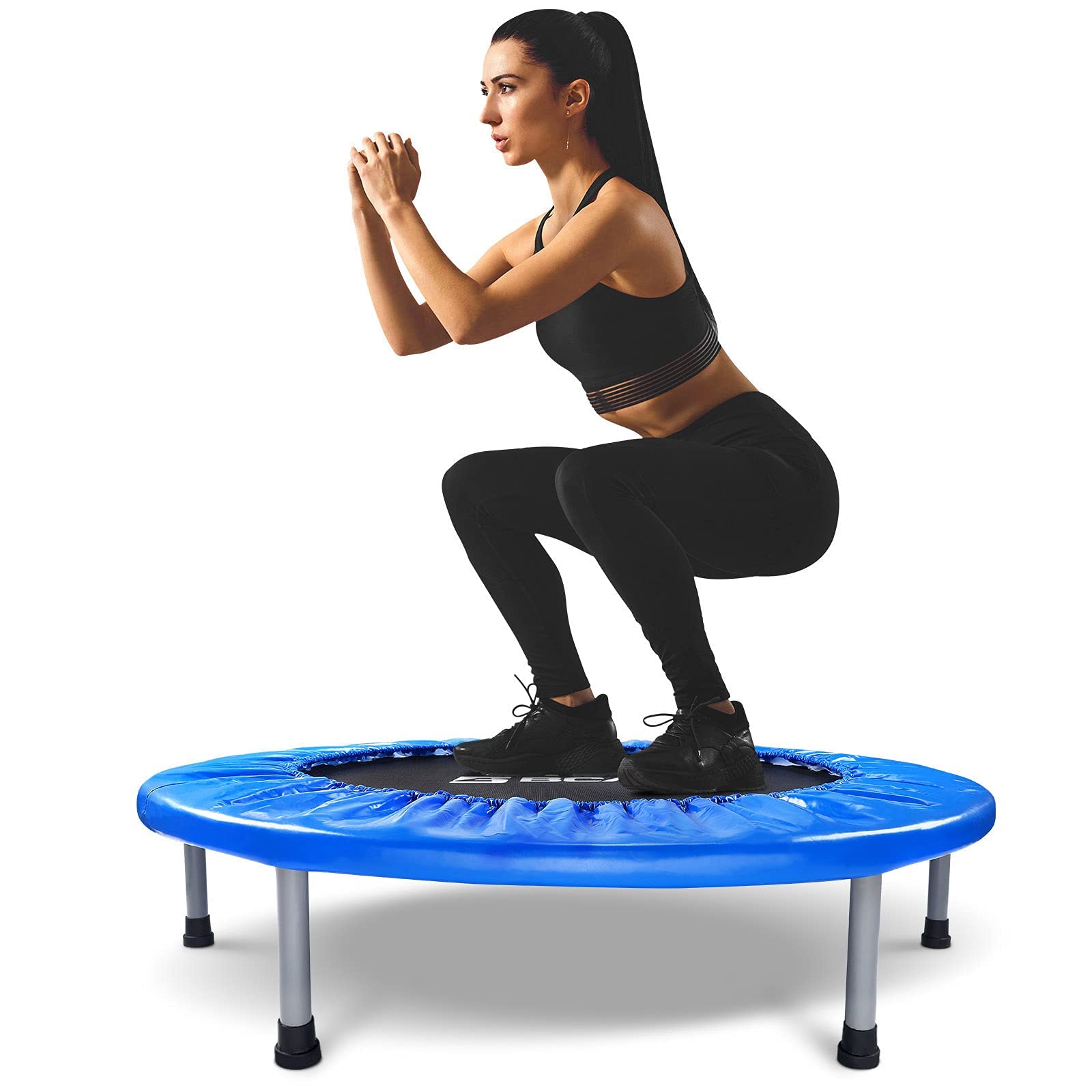'BCAN 38'' Foldable Mini Trampoline,36'' Non-Foldable Fitness Trampoline,Max Load 300lbs/170lbs with Safety Pad,Stable & Quiet Exercise Rebounder for Kids Adults Indoor/Garden Workout'