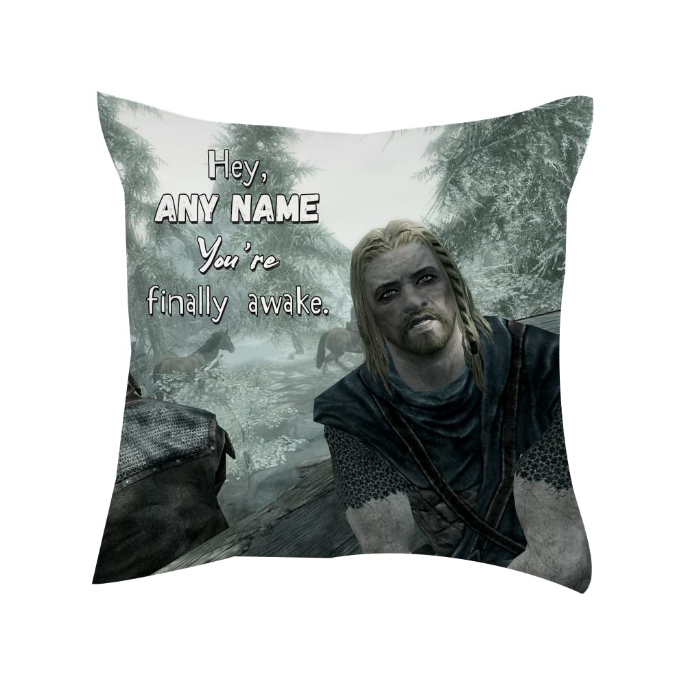 Getagift Satin With Insert Personalised Any Name You're Finally Awake Meme Bedroom Couch Sofa Cushion Cover Pillow Case (Satin With Insert)
