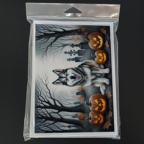 Miniatura 9 de Caroline's Treasures DAC2018GCA7P - Tarjetas de felicitación y sobres de Halloween espeluznantes de Border Collie, paquete de 8 tarjetas en blanco