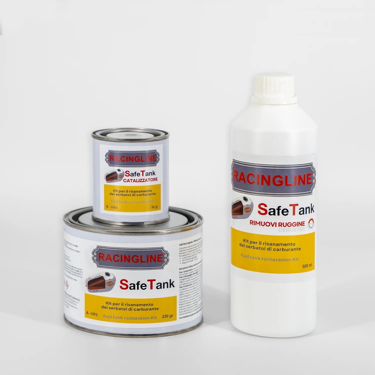SAFETANK TRATTAMENTO BONIFICA RISANAMENTO RIPARA RIGENERA SERBATOI MOTO AUTO KIT COMPLETO COMPATIBILE CON PIAGGIO VESPA LAMBRETTA (MINI)