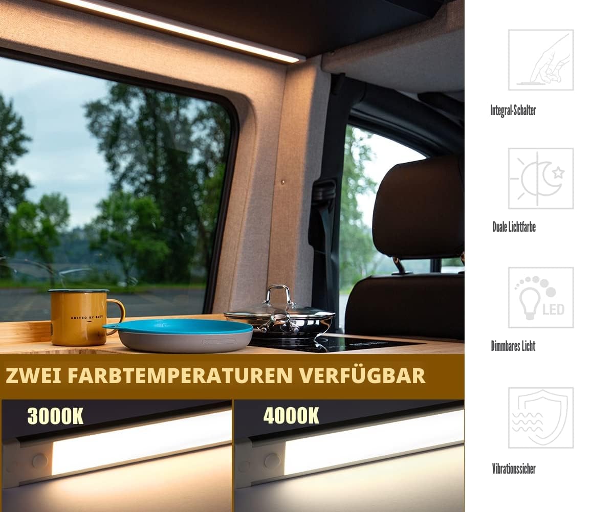 acegoo 12V LED Unterbauleuchte Wohnmobil Dimmbar Mit Integriertem Dimmschalter&Rotes Nachtlicht, unter Schrank Leuchten für Boot Yacht Wohnwagen Camper LKW, 305mm(4000K)