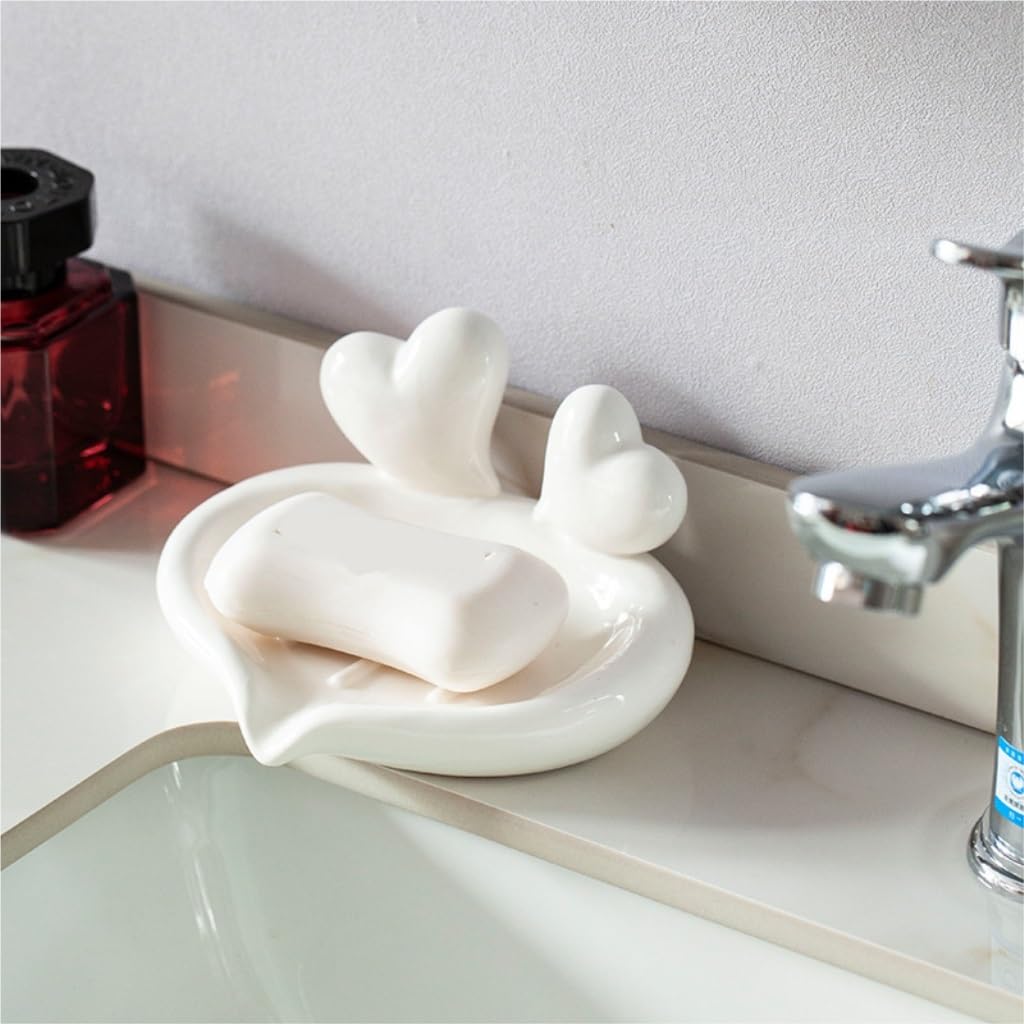 mydelniczka 2 kawałki prostych i uroczych kwiatów mydelniczka ceramiczna odpływ domowa toaleta łazienka kreatywna mydelniczka półka do kuchni łazienki (Color : White, Size : 15cm*12cm*8.5cm)
